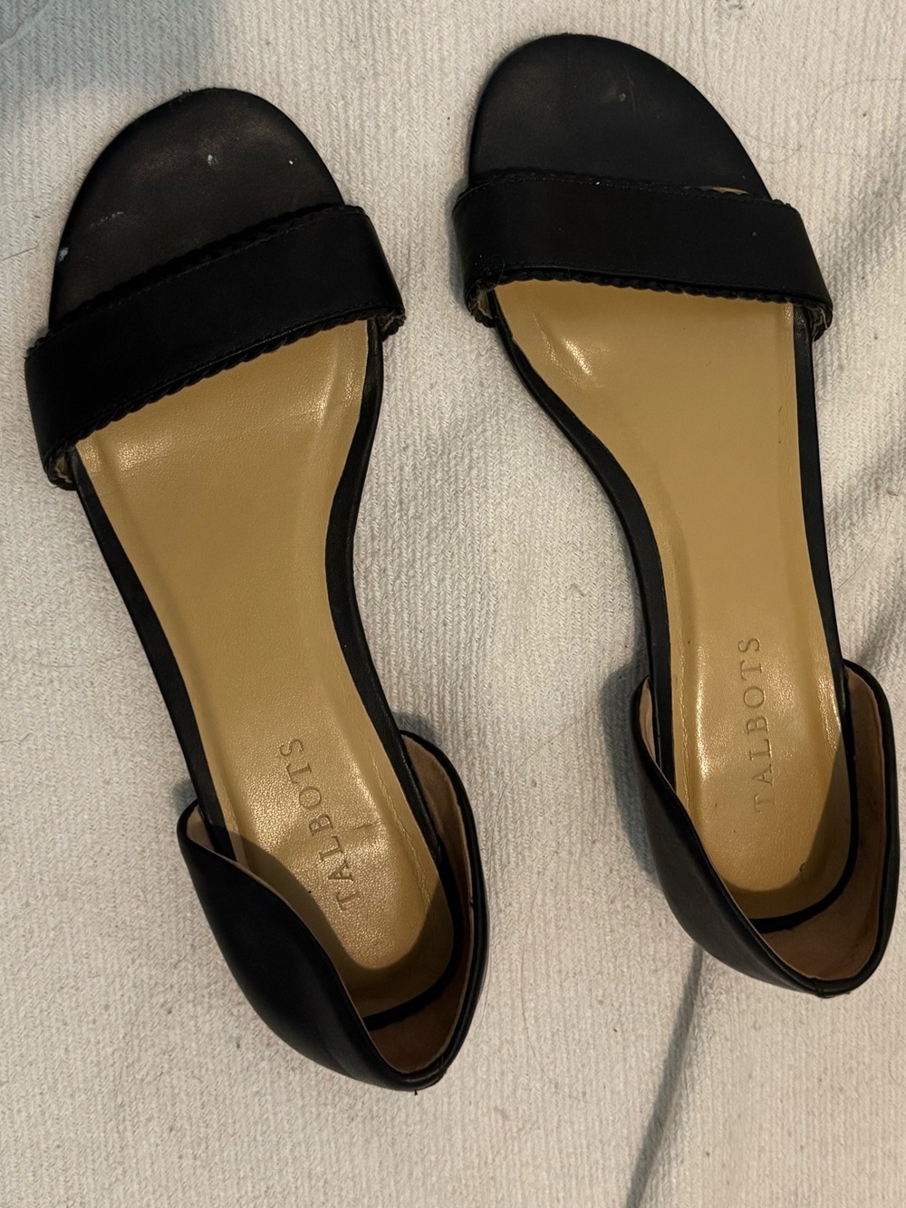 Talbots Black D'Orsay Open-Toe Flat Sandals with Tan Insole